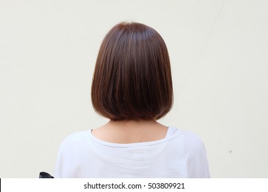 Bob Hair And Ash Brown Color Hair Model