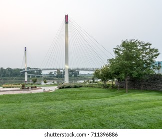 Bob Kerry Pedestrian Bridge Spans The Missouri River In Omaha, Nebraska