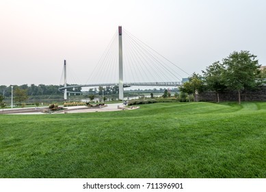 Bob Kerry Pedestrian Bridge Spans The Missouri River In Omaha, Nebraska