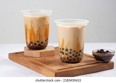 Boba Milk Tea Or Taiwan Milk Tea With Bubble On White Background