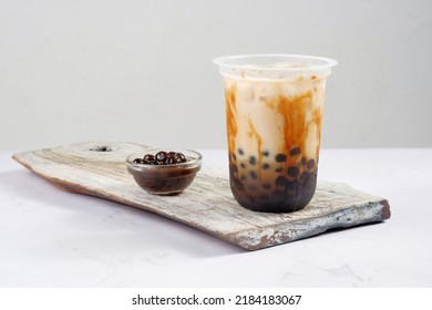 Boba Milk Tea Or Taiwan Milk Tea With Bubble On White Background