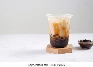 Boba Milk Tea Or Taiwan Milk Tea With Bubble On White Background