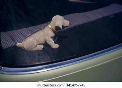 Bobblehead Dachshund, In German Wackeldackel, On The Parcel Shelf In The Car, A Popular Accessory In The 1970s, Copy Space