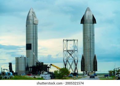 Boca Chica, Texas, United States - June 29, 2021: SpaceX Starbase Starship SN15 And Starship SN16