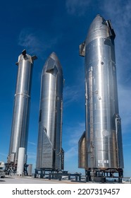 BOCA CHICA, TX  USA - SEPTEMBER 9, 2022: SpaceX Starbase, With Starship Vehicles, Heavy Boosters And Launch Facilities.