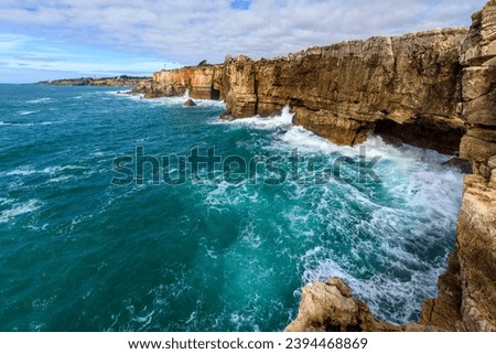 Boca do Inferno, or the mouth of Hell is a chasm located in the seaside cliffs close to the city of Cascais, Portugal, in the District of Lisbon, where seawater rushes in and out of a rocky opening.