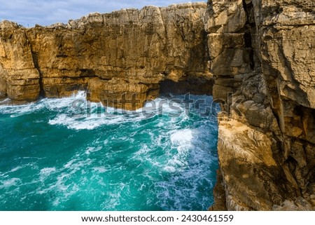 Boca do Inferno, or the mouth of Hell is a chasm located in the seaside cliffs close to the city of Cascais, Portugal, in the District of Lisbon, where seawater rushes in and out of a rocky opening.	