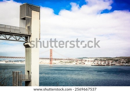 Boca do Vento elevator. Cacilhas. Lisbon, Lisboa. Ponte 25 de Abril. 25 de Abril Bridge.
