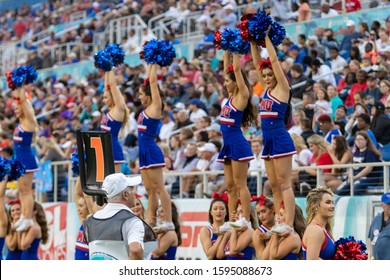 Boca Raton, Florida/USA - December 21, 2019: Florida Atlantic Owls Vs SMU Mustangs. Cheribundi Boca Raton Bowl 2019. Cheerleading Dance College Team.