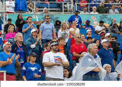 Boca Raton, Florida/USA - December 21, 2019: Florida Atlantic Owls Vs SMU Mustangs. Cheribundi Boca Raton Bowl 2019. Peoples On Stadium Support Own Football Team.