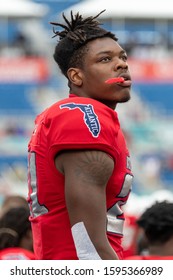 Boca Raton, Florida/USA - December 21, 2019: Florida Atlantic Owls Vs SMU Mustangs. Cheribundi Boca Raton Bowl 2019. College Football Players On The Field At FAU Football Stadium.