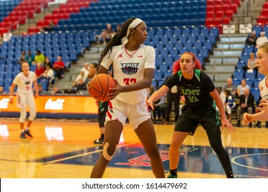 Boca Raton, Florida/USA - January 11, 2020: Florida Atlantic Owls Vs North Texas Women's Basketball C-USA Conference. College Basketball. Players On Basketball Court.