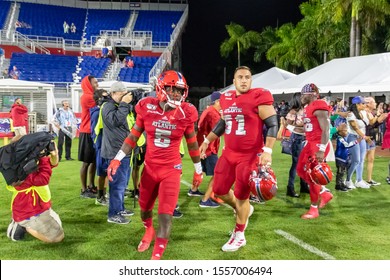 Boca Raton, Florida/USA - November 09, 2019: Florida Atlantic Owls Vs Panthers FIU University Football Game 5. NCAA College Football Conference 2019. The Shula Bowl Trophy. FAU Football Stadium, FL