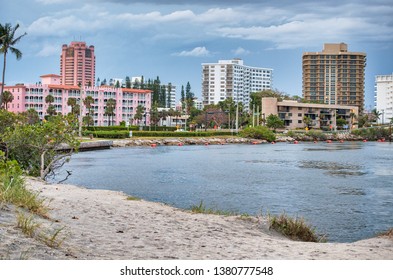 Boca Raton Inlet, Buildings And Vegetation Over The Water In South Inlet Park, Florida