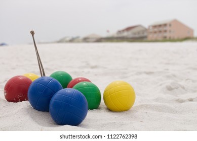 Bocce Balls In Sand On The Beach