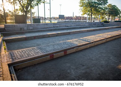 Bocci Ball Court At Sunset, In Langone Park In Boston, MA, USA.