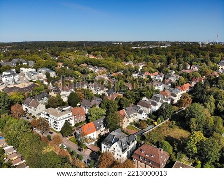 Bochum city in Germany. Aerial view of streets and residential architecture. Stadtparkviertel and Grumme districts.