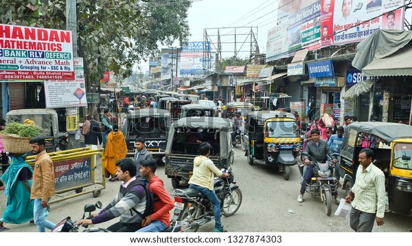 Bodh gaya,
India -January 7, 2019 : Auto Rickshaw cars in roads and traffic
during rush hours in Gaya city,
India.