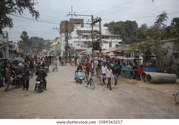 Bodh Gaya,India - Feb.15,
2013: The way of life of the people of India can be seen on both
sides.
