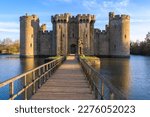 Bodiam Castle, 14th-century medieval fortress with moat and soaring towers in Robertsbridge, East Sussex, England.