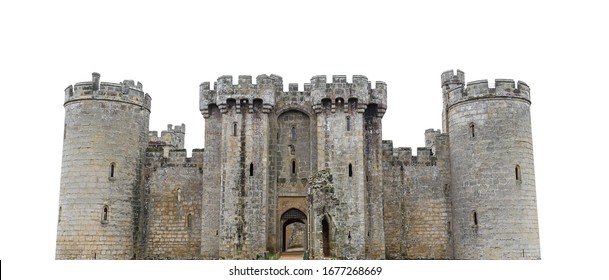 Bodiam Castle isolated on white background. It is a 14th-century moated castle near Robertsbridge in East Sussex, England