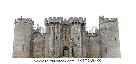 Bodiam Castle isolated on white background. It is a 14th-century moated castle near Robertsbridge in East Sussex, England