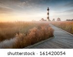 Bodie Island Lighthouse Foggy Boardwalk OBX Cape Hatteras North Carolina in Autumn