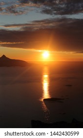 BODO, NORDLAND COUNTY / NORWAY - JULY 04 2019: Midnight Sun View From The Keiservarden Mountain Near City Of Bodo (Bodø)