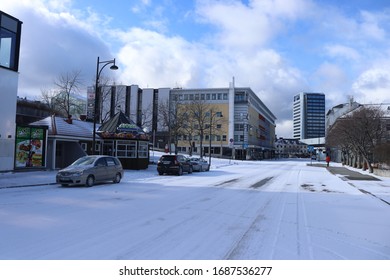 BODO, NORDLAND COUNTY / NORWAY - MARCH 29 2020: Outdoor View On The Streets Of The City Of Bodo (Bodø), During Early Spring After The Snow. City Center Of Bodo (Bodø), Nordland County