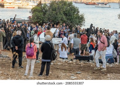 Bodrum, Cokertme, Turkey, 10212021; Pianist, Kerem Gorsev Playing Live Open Air On White Piano. Jazz Concert At 