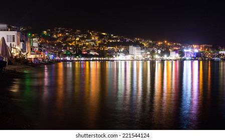 Bodrum Town At Night In Aegean Coast Of Turkey