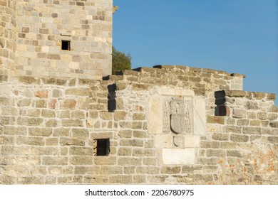 Bodrum, Turkey - 08.07.2019: Coat Of Arms Of The Order Of Knights Of The Hospital Or Hospitallers On The Wall Of Bodrum Castle Or Bodrum Fortress Or Castle Of St. Peter Or Petronium, Turkey.