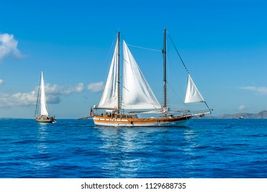 Bodrum, Turkey - 20 October 2010: Bodrum Cup, Wooden Sailing Races, Sailboats. Boats Collide. Blue Voyage