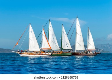 Bodrum, Turkey - 20 October 2010: Bodrum Cup, Wooden Sailing Races, Sailboats. Boats Collide. Blue Voyage