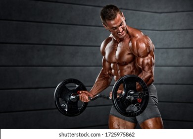 Body Builder Doing Barbell Bicep Curls