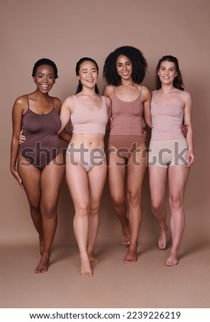 Body, diversity and beauty with women and inclusion, happy portrait and skin with fitness, body care and health. Wellness, healthy with body positivity and pride in different shape and size.