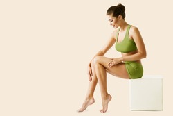 Body Leg Beauty Woman. Natural Skin Care Green Treatment. Slim Model applying depilation Cream. Body Spa Massage, a Person Photo by Inara Prusakova