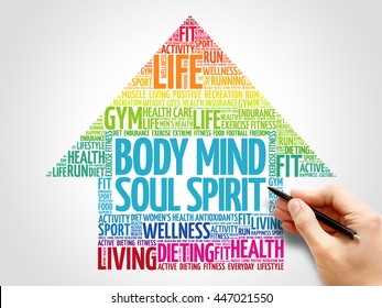 Body Mind Soul Spirit Arrow Word Cloud, Health Concept