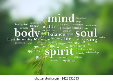 Body Mind Soul Spirit, business motivational inspirational quotes, words typography lettering concept - Shutterstock ID 1426331033