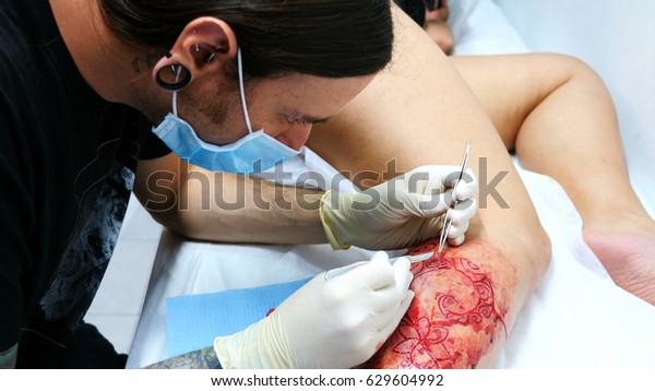 Bleeding Leg Scarification Tattoo Workshop Stock Photo 629605001 |  Shutterstock