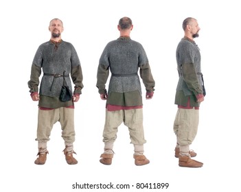 Body Portrait Of Viking Or Slav With Hauberk, Isolated On White Background.