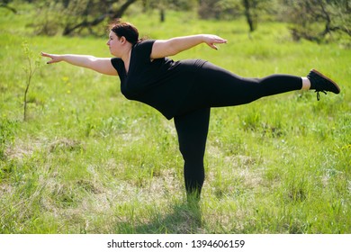 Body Positive, Confidence, High Self Esteem. Overweight Woman Dancing Outdoors. Freedom Concept