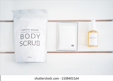 Body, Skincare Products. Mask, Oil, Scrub, Cleanser, Anti Ageing Treatment. Beauty Industry, Branding Mockup, Package Design Template. White On White, Minimalism 