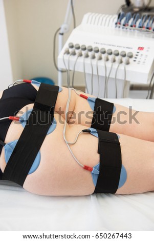 Similar – Image, Stock Photo Electro stimulation in physical therapy to a young woman