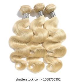 Body wave blonde human hair weaves extensions bundles - Shutterstock ID 1038758302