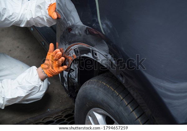 Body work
of the car. Car repair after an
accident.