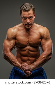 Sexy Muscular Naked Coach Posing Studio Stock Photo