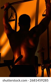 Bodybuilder training in warm studio light background, highlighting strength, discipline, personality and healthy lifestyle. Perfect for fitness, gym and sports concepts.