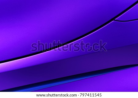 Bodywork of violet sedan, surface of sport car door and fender in ultramodern style, abstract detail of concept racing vehicle 