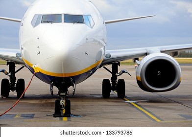 Boeing 737-800 parked on the airport apron, East Midlands Airport, Leicestershire, England, UK, Western Europe.